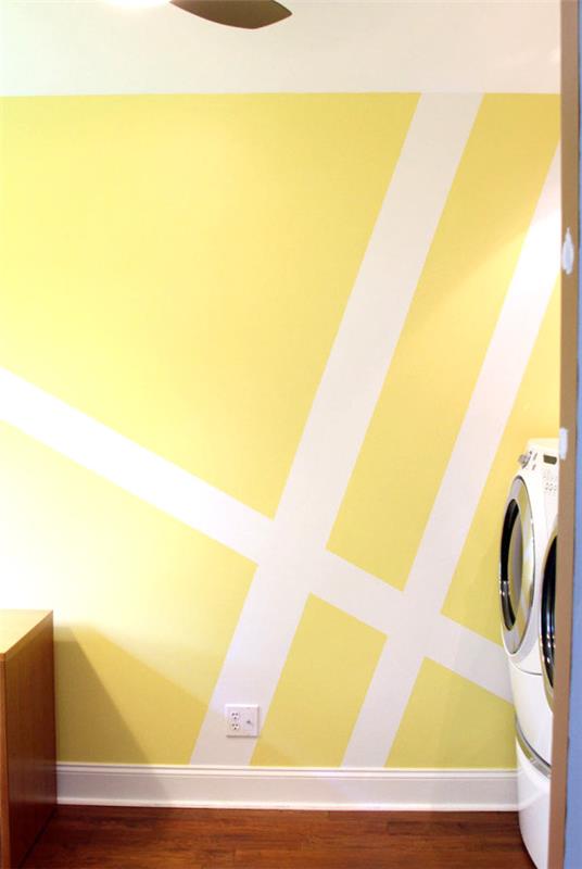 geometrinen kuvio seinän koristeluina valkoisena keltaisena