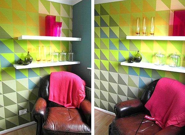 geometrisia kuvioita seinäkoristeina seinävaatteina seinähyllyt