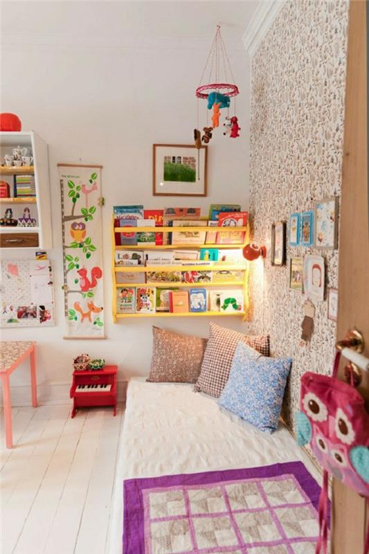 design lastenhuone avoimet seinähyllyt seinäsuunnitteluideat seinätaustakuvat heitotyynyt dekoideen