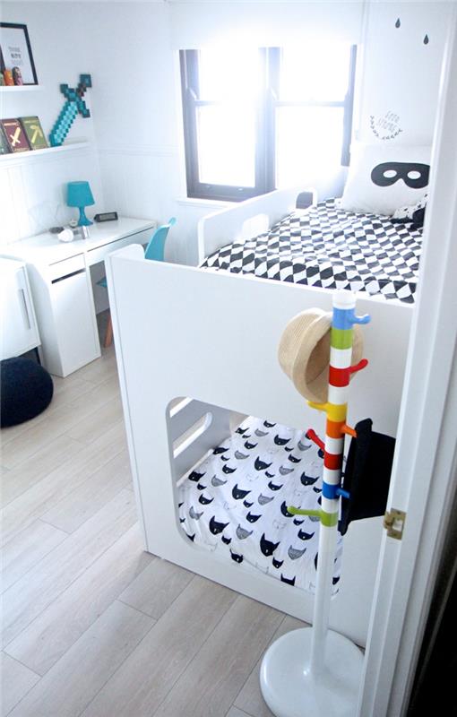 design lastenhuone valkoinen lastenhuoneen seinät parvisänky lattialaatat