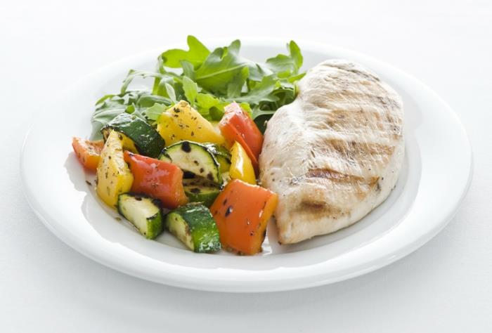 terveellinen laihtuminen diabetes kanan rintafilee grillatut vihannekset rucola