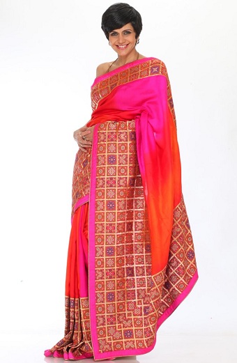 Pink og Orange Gharchola Saree