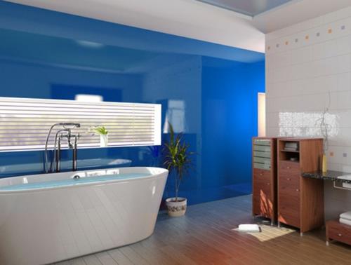 lasi laatta peili sininen kylpyamme kylpyhuone idea