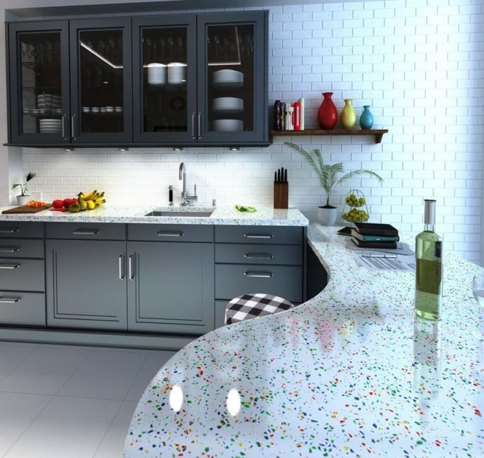lasilevy työtaso keittiö design keittiöideat kestävä värikäs lasin kierrätys