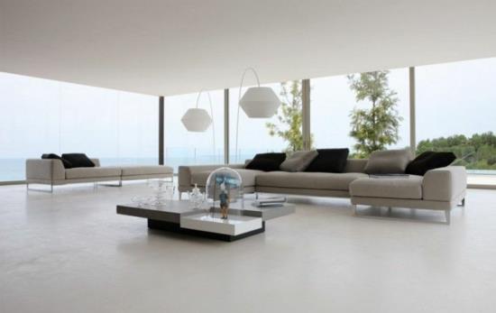 lasiseinäikkuna näkymä luonto moderni olohuone suunnittelija huonekalut sohva sohvapöytä
