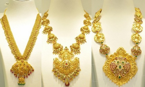 Meenakari halskæde designs i 40 gram guld