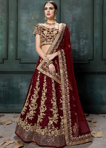 Maroon And Gold Lehenga