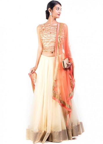Krém és arany Lehenga