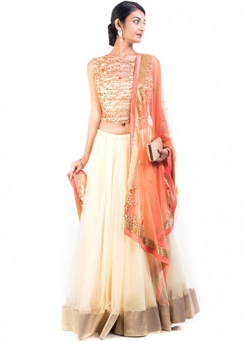 Creme og guld Lehenga