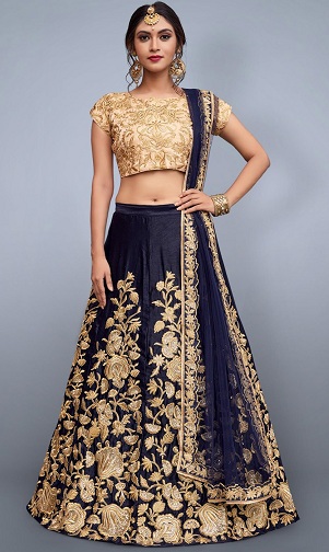 Kék és arany Lehenga
