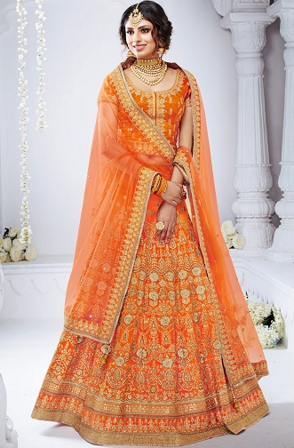 Orange og gylden Lehenga