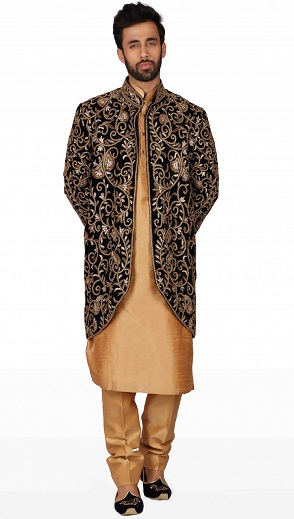 Sort og guld Sherwani