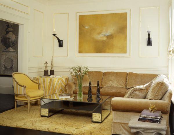 kultainen aksentti mukava sohva okran abstraktissa taiteessa