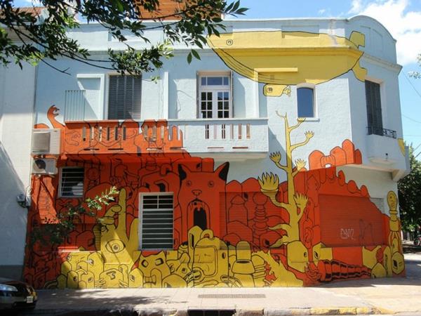 graffiti piirustus buenos aires argentiina keltainen oranssi talo