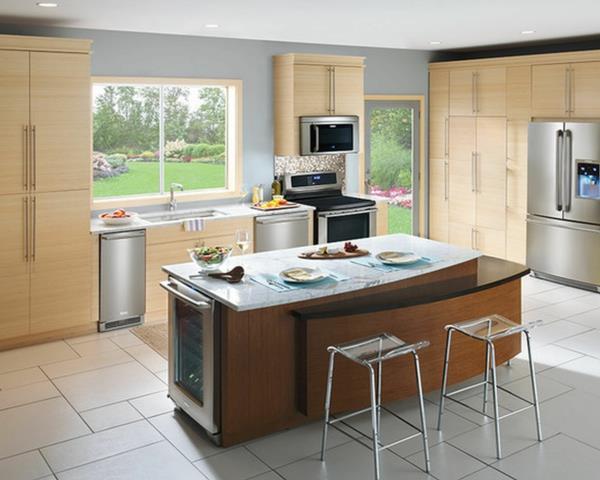 graniittilaatat lattia -ideoita puu keittiö keittiö saari