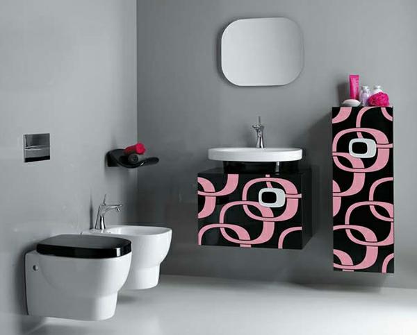 harmaa-vaaleanpunainen sisustusideoita verhot kylpyhuone