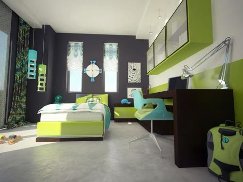 harmaa seinän suunnittelu värit pojat opiskelijapöytä sänky