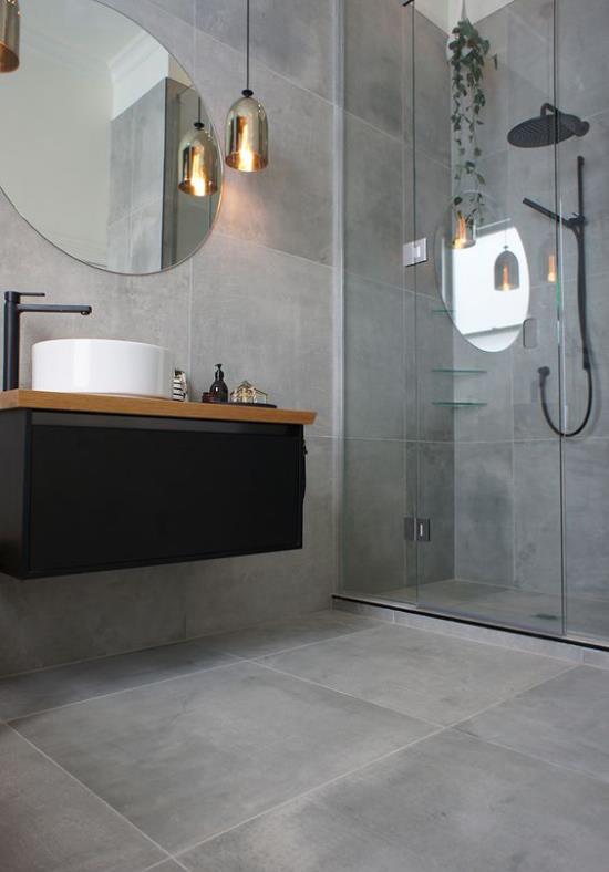 harmaa lattia harmaa laatta täydellinen vaihtoehto moderniin minimalistiseen kylpyhuoneeseen