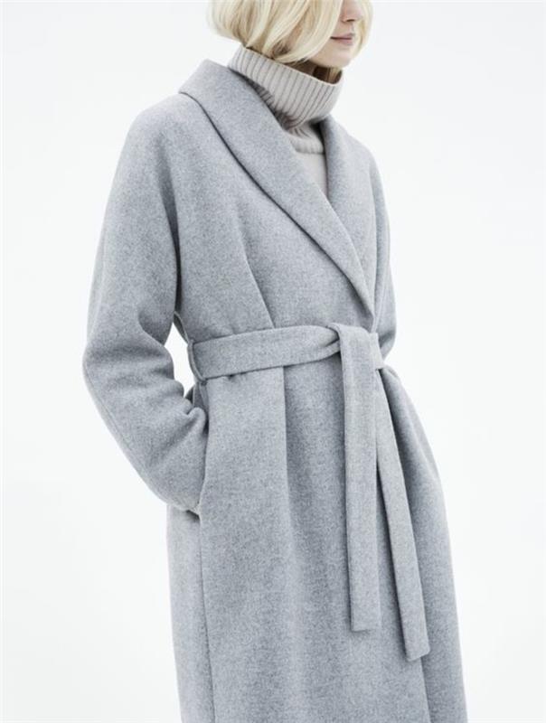 harmaa takki asu talvimuodin trendit naisten takki vyöllä