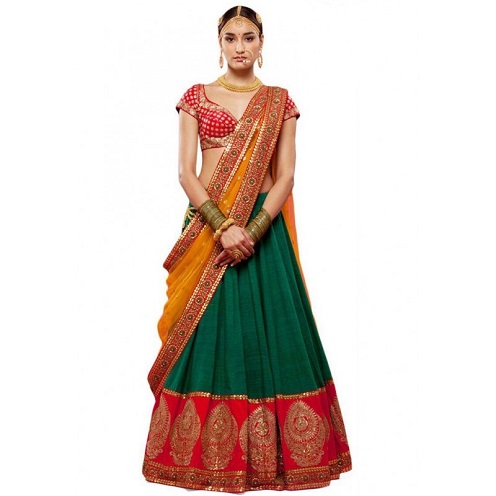 Maroon og Green Lehenga