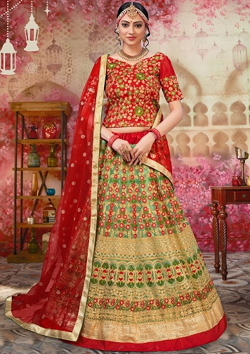 Piros és zöld Lehenga