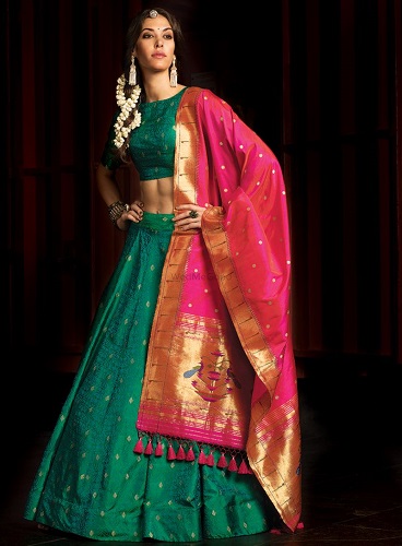 Zöld selyem Lehenga