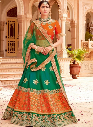 Zöld és narancs Lehenga