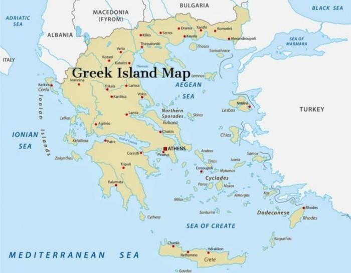 Kreikan saarten kartta lomien suunnitteluun