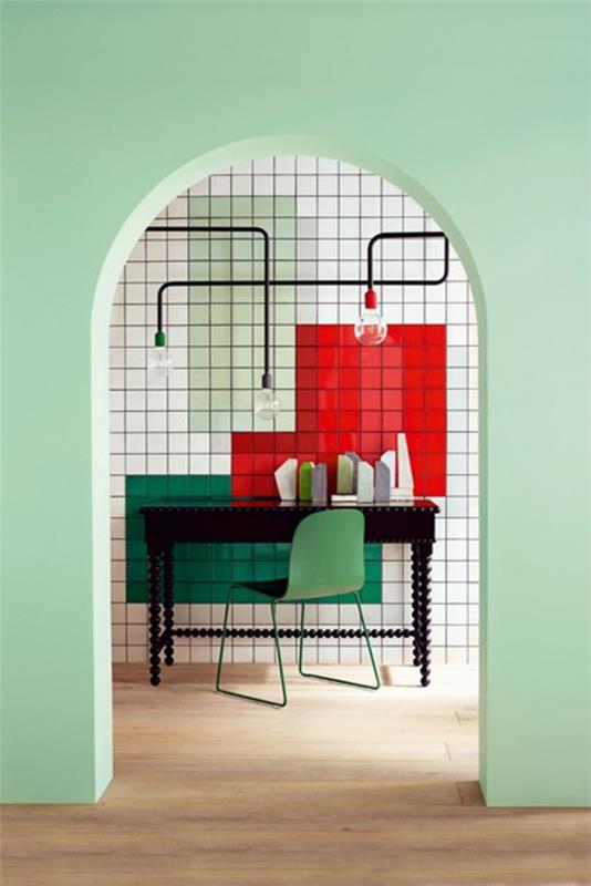 vihreä raikas eteisen seinän värit seinäsuunnittelu käytävällä