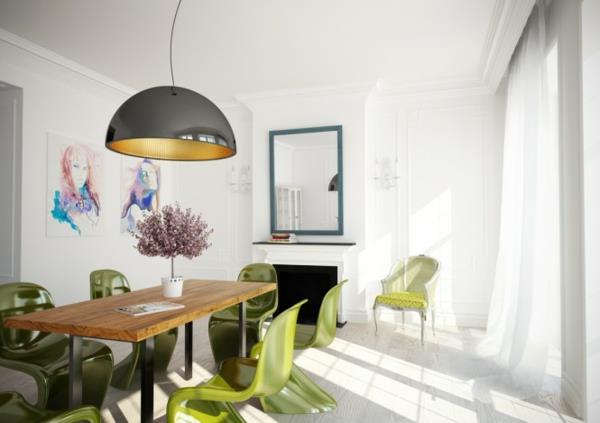 vihreät tuolit-valkoiset seinät-ruokasali