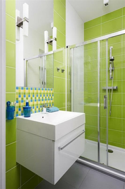 vihreä kylpyhuone laatta ideoita pesuallas pohjakaappi moderni