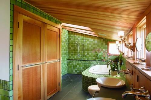 vihreä kylpyhuone laatat ullakko kylpyhuone