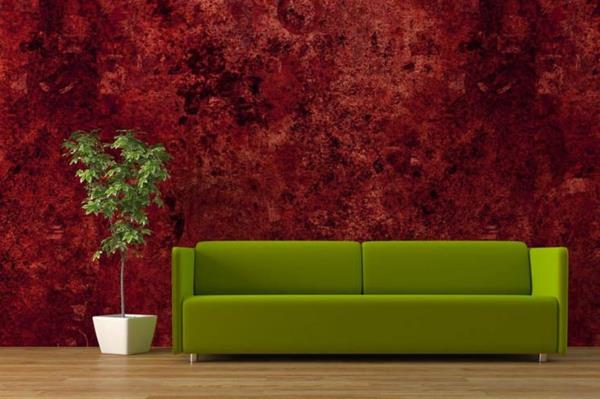 vihreä sohva ja punainen taustakuva