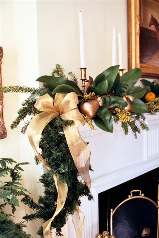 vihreät oksat joulu takka sisustaa deco lumoava