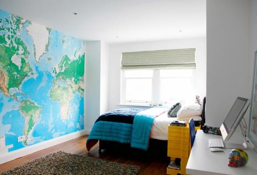suuri maailmankartan värisuunnittelu nuorten huoneen seinän suunnitteluun