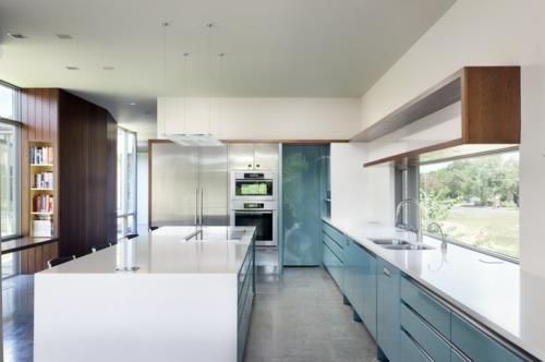 Aseta hyvä keittiö design -ikkunat modernit huonekalut kiiltävä turkoosi jääkaappi