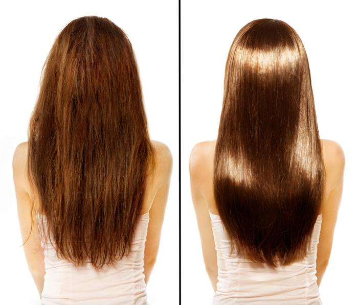 Ennen ja jälkeen vaurioituneiden hiusten hoitoa