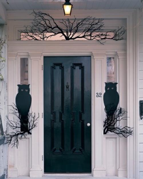 halloween -ulkokoriste mustat pöllöt ovella