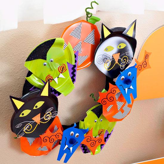 halloween -käsityöideoita hauska värikäs seppele kissat
