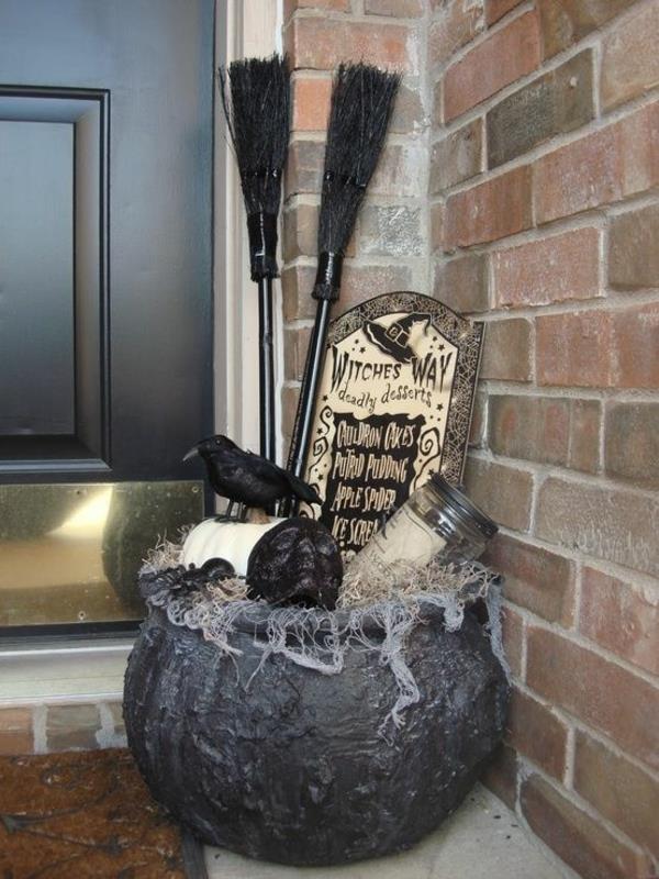halloween koristelu sisäänkäynti alue nosturit luuta vedenkeitin musta