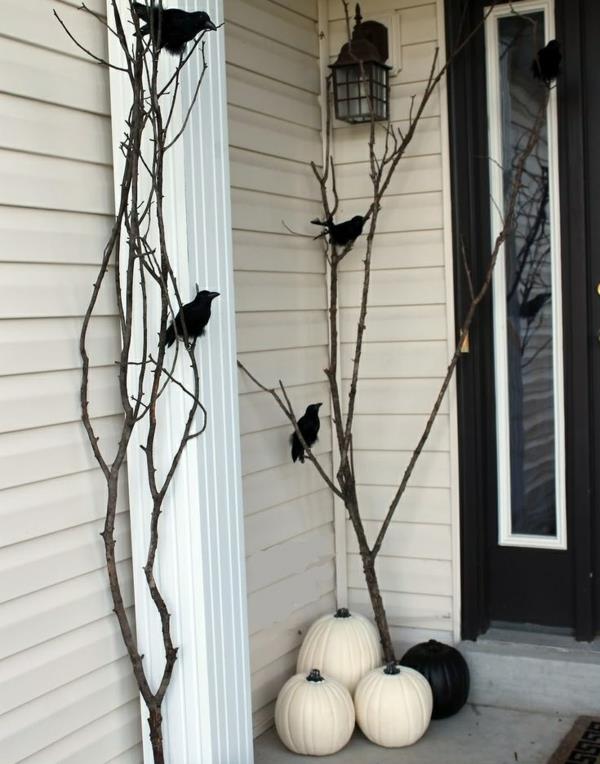 halloween koristelu sisäänkäynti alue varikset mustavalkoisia kurpitsia