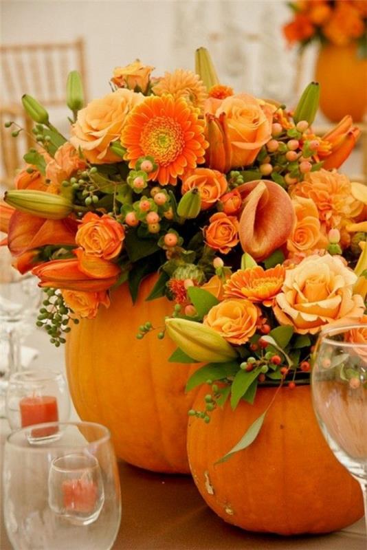 halloween -koristelu pieni maljakko tee itsestäsi kurpitsia syksyn kukkia