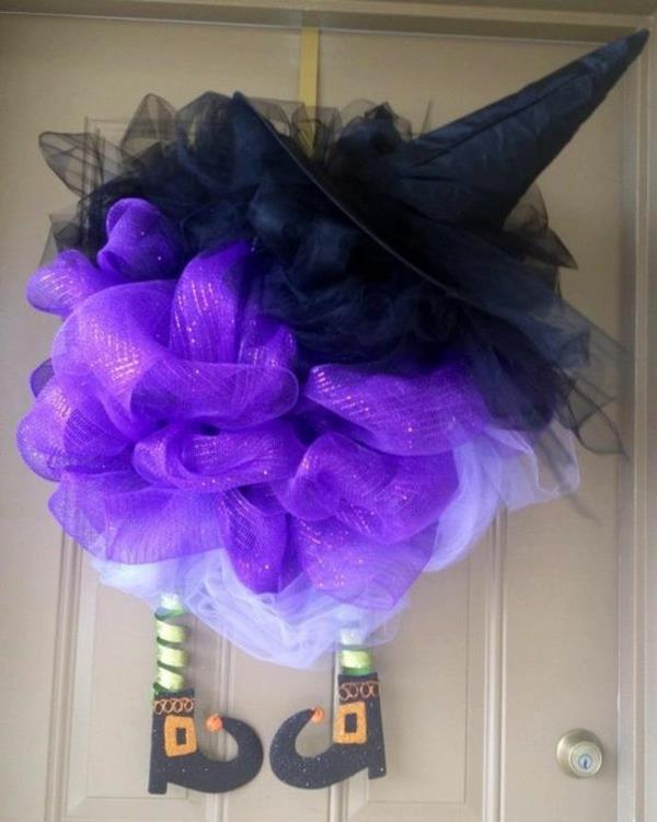 tee hattu koristelu itse halloween seppele noita jalka