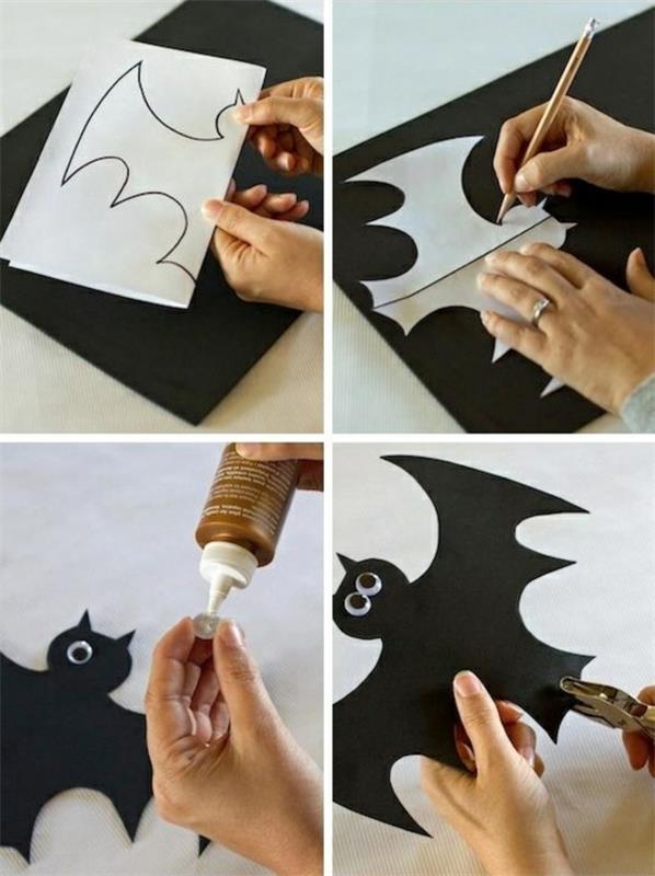 Tee halloween -koristeita puutarhalepakosta paperista