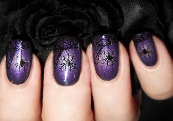 halloween -ideoita violetti kynsilakka hämähäkillä