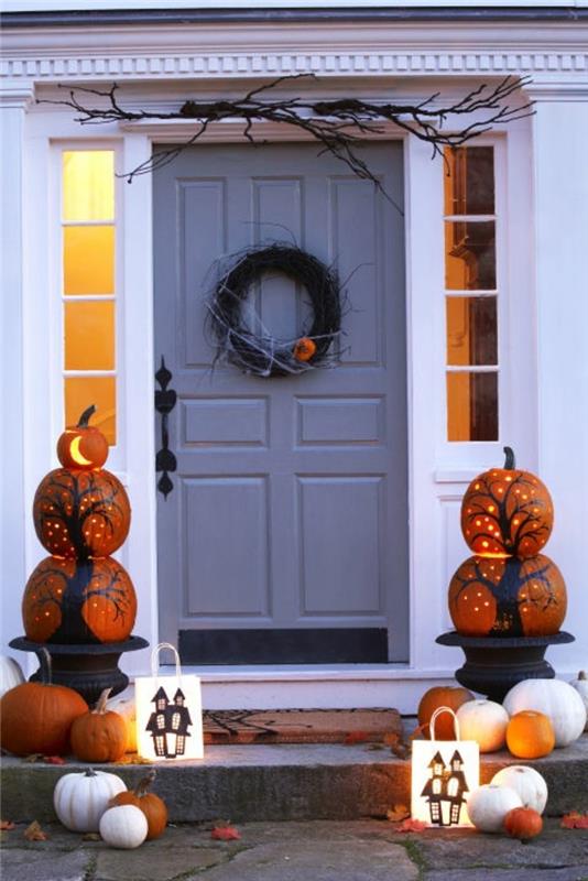 halloween kurpitsa veistämällä malli paha kurpitsa lyhty askartelu sisäänkäynnin suunnittelu