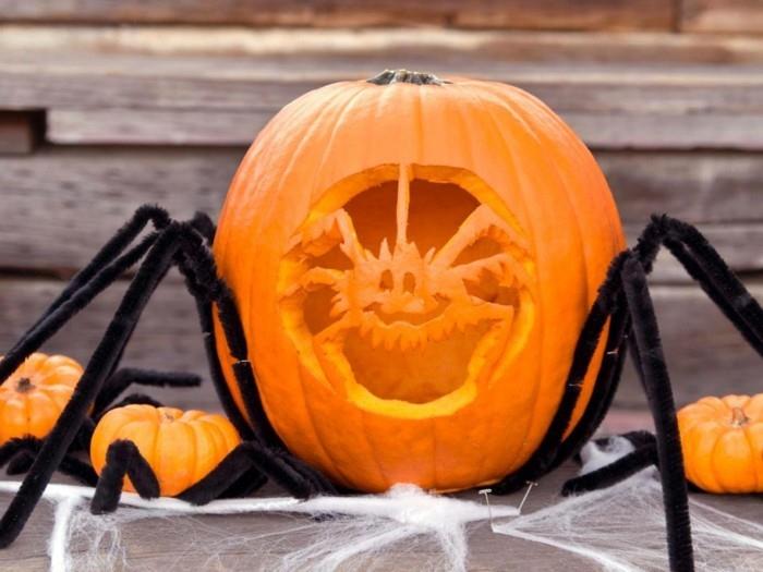 halloween kurpitsa veistämällä luovia ideoita tehdä hämähäkki itse