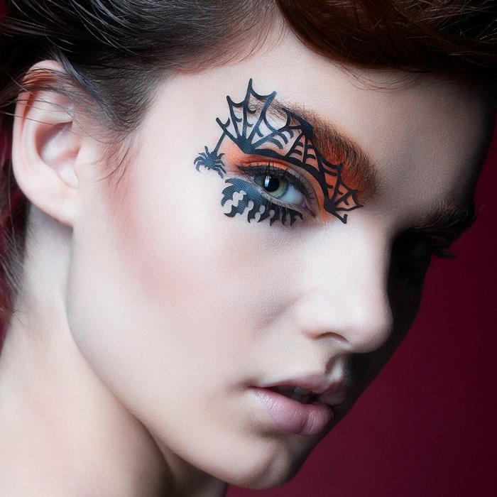 halloween meikki ideoita hämähäkinverkko luomiväri naisia
