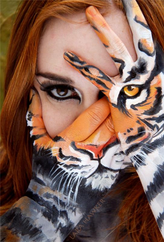 halloween meikki tiikeri käsi ja kasvot meikki lara hawker