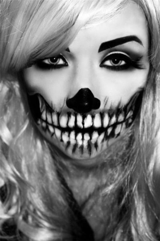 halloween-meikki zombie-ideat meikkivinkit mustavalkoinen